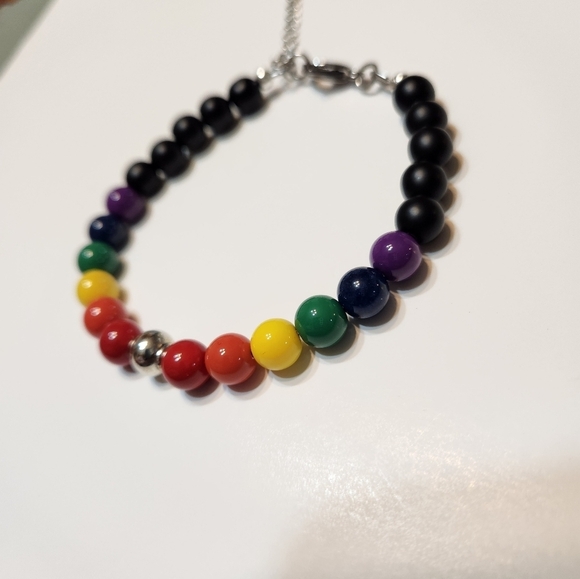Hand Crafted LGBTQ+ Pierced Earrings Colorful Beaded Dangle Rainbow - Picture 4 of 5